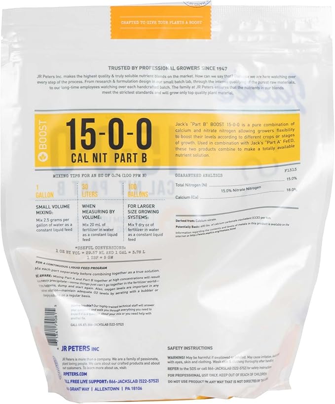 Jack's Classic Nutrients Calcium Nitrate Fertilizer 15-0-0 (Part A and B Dual Pack 4.4 Pounds Total (Pack of 2))