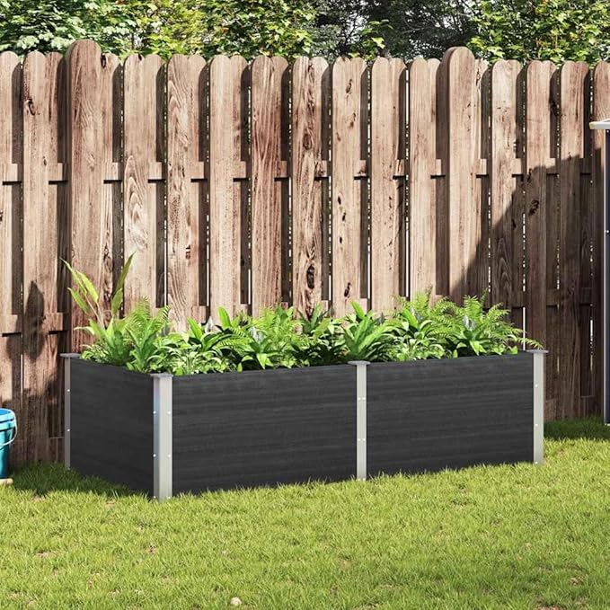 Large Grey Wood Plastic Composite Raised Garden Bed Durable Outdoor Planter Box for Vegetables Herbs Flowers 78.7x39.4 Inch Rectangular Gardening Solution