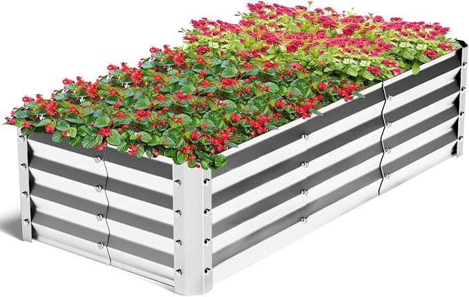 Highpro Galvanized Raised Garden Bed Kit 4×2×1ft Planter Box for Outdoor Gardening and Planting Large Bottomless Metal for Vegetables Herb Fruits Flower Silver