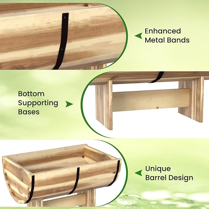Giantex Half Barrel Raised Garden Bed Acacia Wood Planter Box for Flower Vegetable Fruit Outdoor Indoor Plant Pot with Legs for Garden Decoration18x12x11.5
