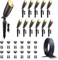 Gardenreet 12V Landscape Spotlight Bundle - 12 Pack Brass Spotlight 65FT 16/2 Cable Outdoor Waterproof LED Fixture for Garden Wall Tree with 5W 2700K Warm White MR16 Bulb