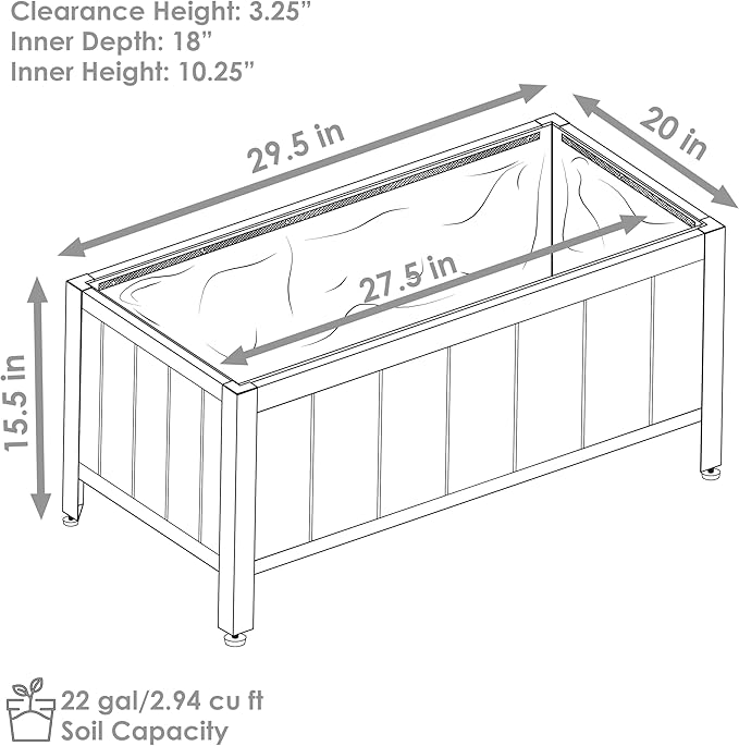 Sunnydaze Steel-Framed Acacia Wood Rectangular Planter Box - 15.5 H Wooden Raised Garden Bed with Removable Planter Bag - Natural