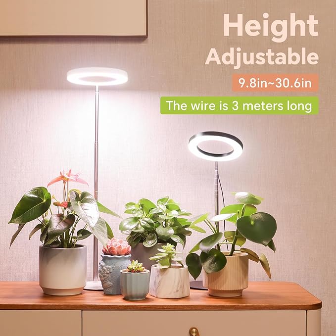 Desktop Grow Light Height Adjustable Grow Lights for Indoor Plants Full Spectrum 3 Lighting Mode Halo Grow Light with Timer Plant Lights for Indoor Growing (Black)