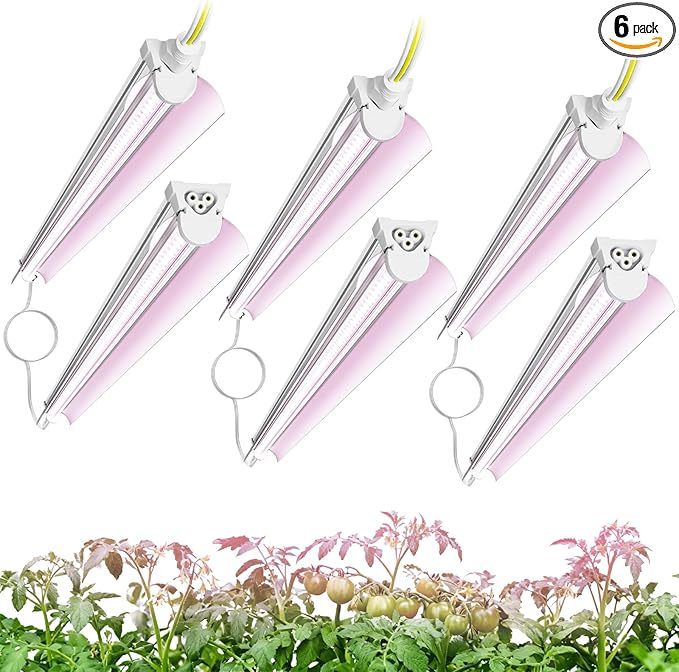 6 Pack 3FT Plant Grow Light T8 Pinkish White Full Spectrum with ON/Off Switch &amp Timed FunctionAluminum Reflector LinkablePlant Growing Lamp Fixture for Greenhouse Indoor