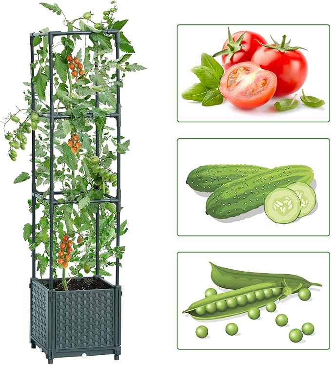 LINEX Raised Garden Bed Planter Box with Trellis 41.3” Tomato Planters for Climbing Plants Vegetable Vine Flowers Outdoor Patio Tomatoes Cage w/Self-Watering