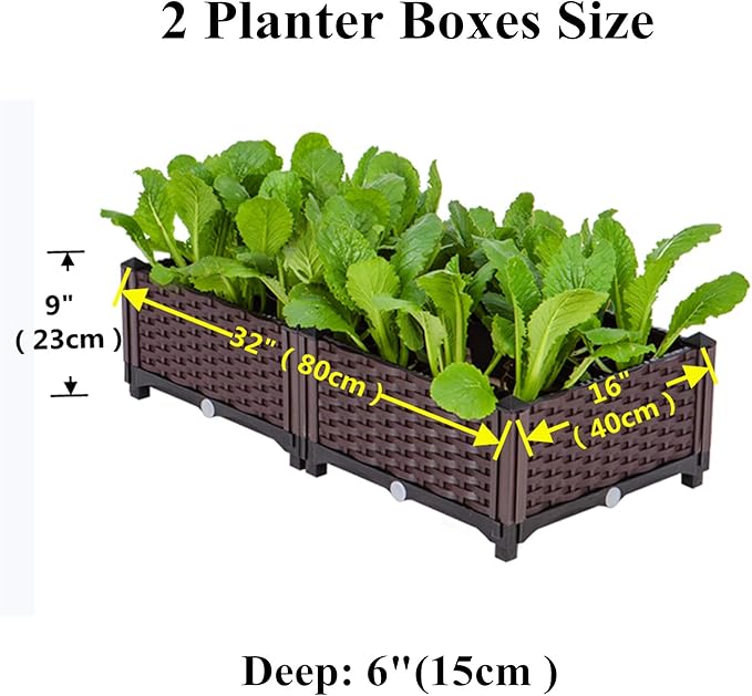 Elevated Planting Box Indoor Outdoor Planter Boxes Modern Rattan-Style Plastic Plant Stand Garden Raised Bed for Vegetables Herbs Flowers32x16x9/80x40x23cm