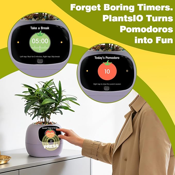 Smart Planter with App Control Self-Watering AI Plant Pot with LCD Display Interactive Desk Plant Companion for 100+ Plants Smart Indoor Planter with Pomodoro Timer80ml ReservoirCalendar-Purple
