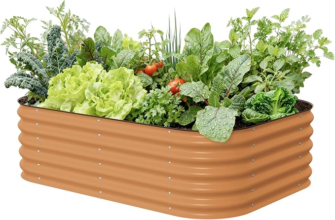 Vego garden Aluzinc Raised Garden Bed Kits 17 Tall 6 in 1 Modular Metal Raised Planter Bed for Vegetables Flowers Patio Ground Planter Box Terra Cotta