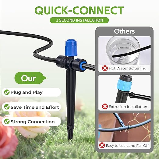 HIRALIY 50FT Quick Connect Garden Watering System with Adjustable Vortex Drippers Saving Water Automatic Drip Irrigation Kit for Raised Bed and Plants Vegetable Garden