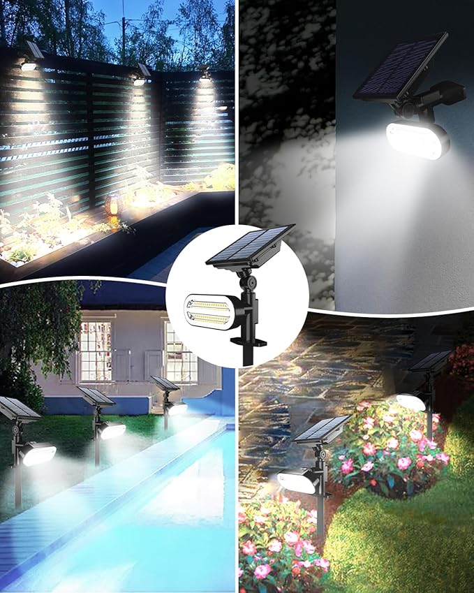 Solar Spot Lights Outdoor 3 Lighting Modes Landscape Spotlights IP65 Waterproof Solar Powered Outdoor Lights for Outside Garden Yard Pathway Cool White 2 Pack