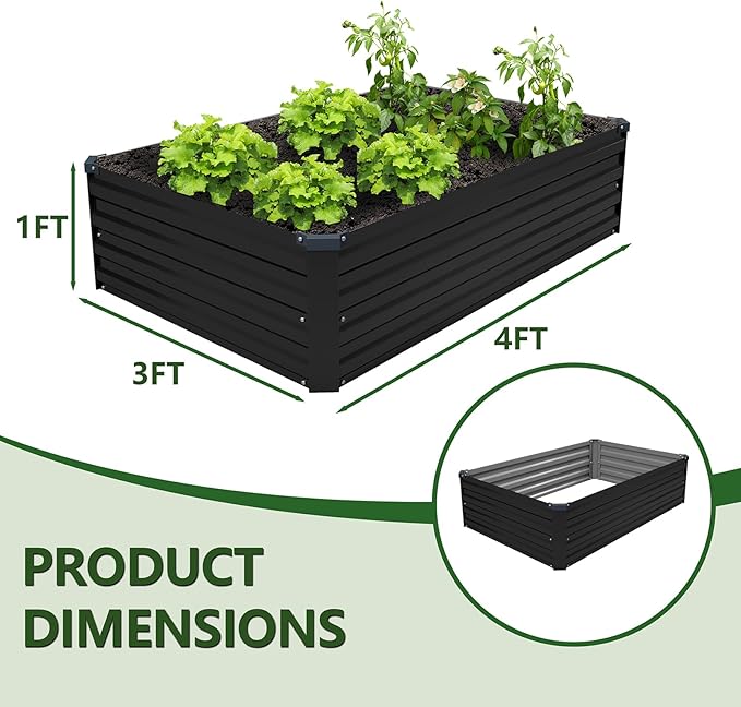 4×3×1FT(2PCS) Galvanized Raised Garden Bed Kit Metal Planter BoxesLarge Raised Garden Bed for Planting VegetablesFlowersHerbs -Black