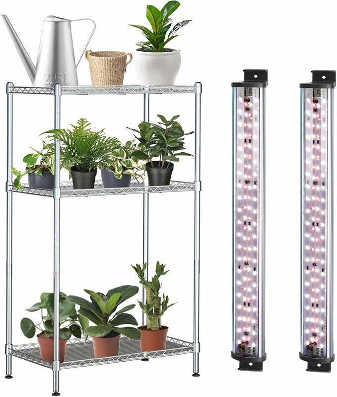 Plant Stand with Grow Lights for Indoor Plants - 3-Tier Plant Shelf with Plant Light Full Spectrum 17.7 W x11.8 D x35.8 H Wire Shelving Unit Storage Shelves for Pantry Closet Garage Kitchen