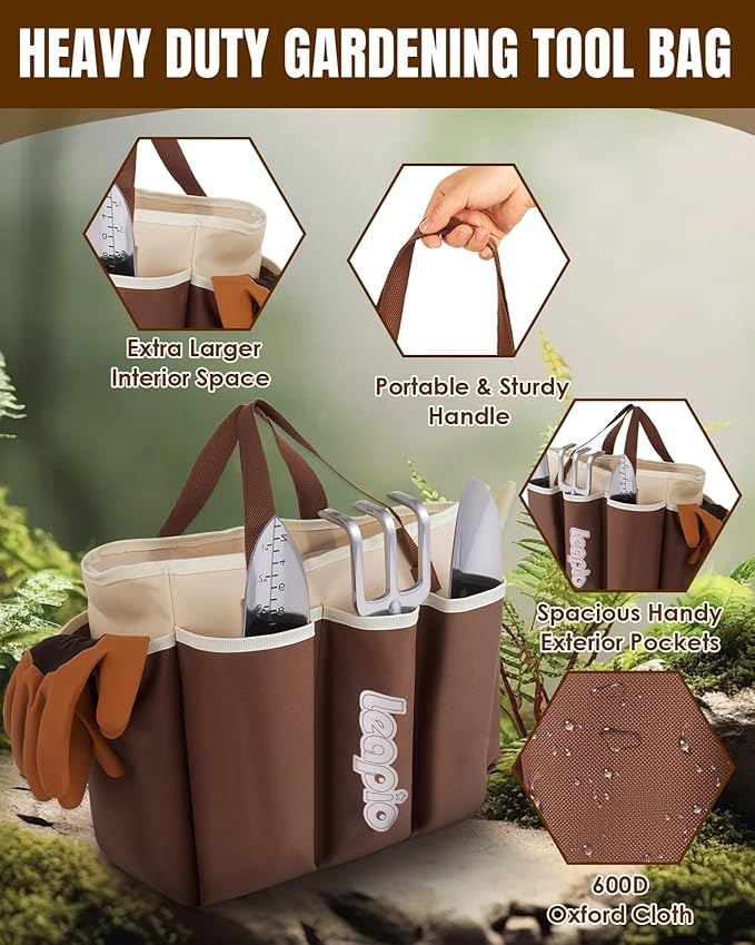 Gardening Gifts for Women Men 12PCS Heavy Duty Garden Tools Set with Large Garden Bag and Gloves Pruning Shears Unique Birthday Easter Gardening Gifts for Mom Dad Boyfriend Planting Lovers