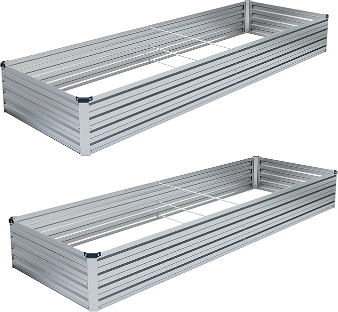2PCS 8x4x1FT Galvanized Raised Garden Bed KitVegetable Boxes-Rectangle Metal Flower BoxLarge Planter Raised Beds Outdoor Garden for PlantingFruitHerb-Silver