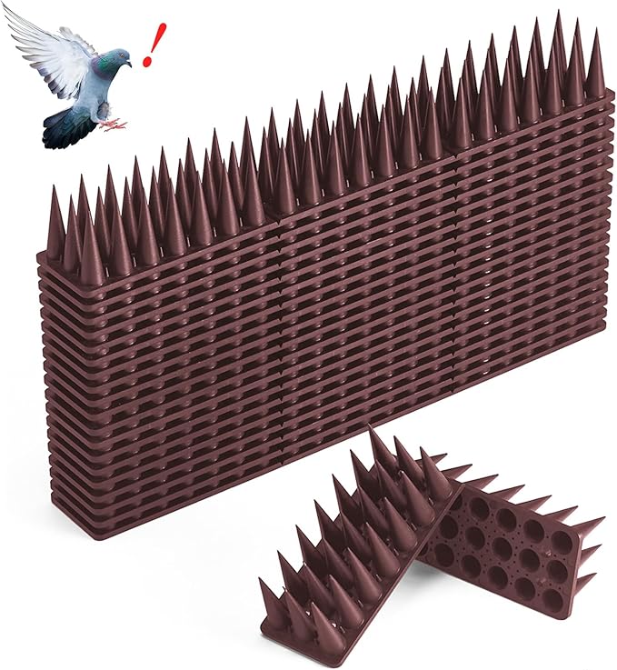 Bird Spikes 40 Pack Pigeon Squirrel Raccoon Cat Deterrent Spike Outside Anti Birds Defender Outdoor to Keep Robin Away Roof Fence Window Nest 37.6 Feet(11.4m) Brown