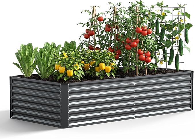 Galvanized Raised Garden Bed Outdoor 8x4x2ft Large Raised Bed for Gardening Metal Planter Box for Vegetables Fruits Flowers and Herb Easy Assembly Food Grade Materials Dark Gray