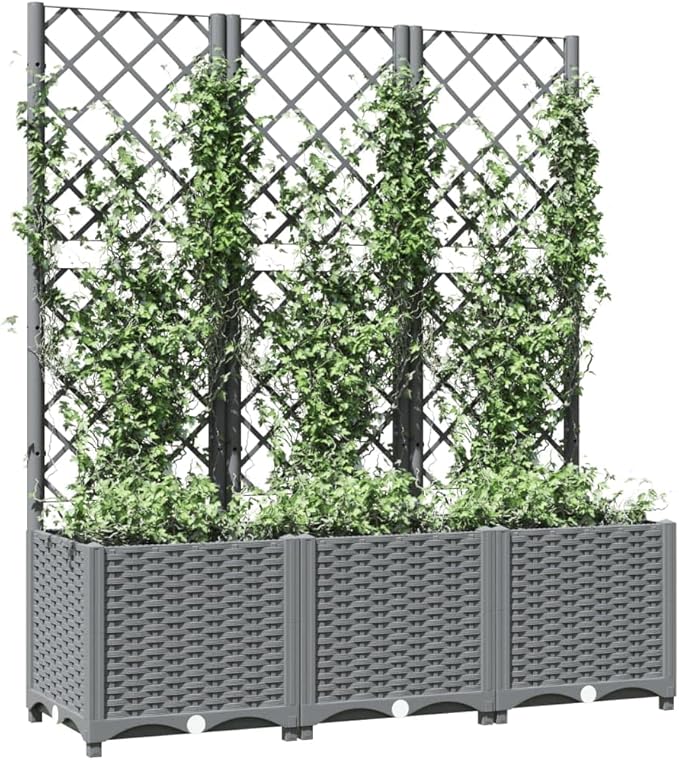 Light Grey Rectangular Garden Planter for Climbing Plants Durable Polypropylene 47.2 x 15.7 x 53.5 Inch Indoor Outdoor Use