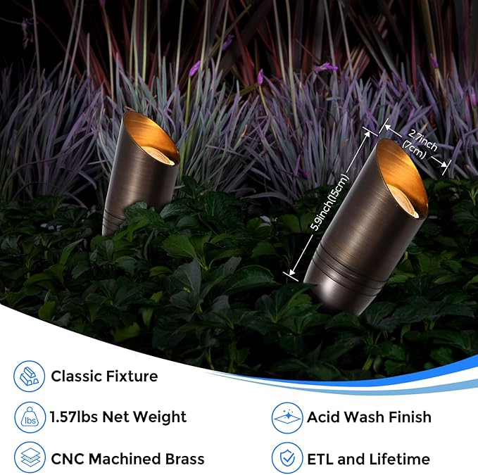 Gardencoin Solid Brass Outdoor Landscape Spotlights 12V Heavy Duty Low Voltage LED Spot Light Waterproof for Garden and Yard Up Lighting Bronze Accent Lighting Fixture Without Bulb (Classic 6 Pack)