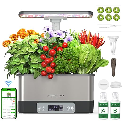 Hydroponics Growing System Kit 8 Pods Smart Indoor Herb Garden with WiFi App Control Seeds Pod KitLED Grow LightStainless Steel Herbs Planter for LettuceBasilGardening Gifts