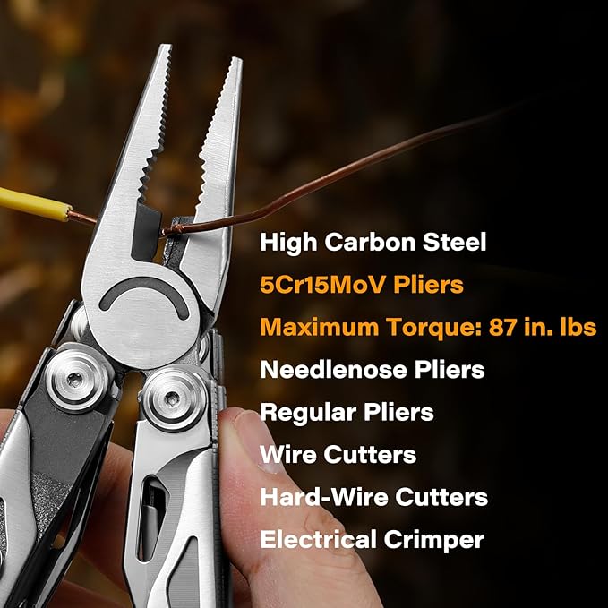 EDC Multitool 21-in-1 Heavy-duty Stainless Steel Finish Multi Tool Pliers with Safety Locking | Seat Belt Cutter - Men's Gift Set Including Nylon Sheath for DIY Home Garden &amp Outdoors