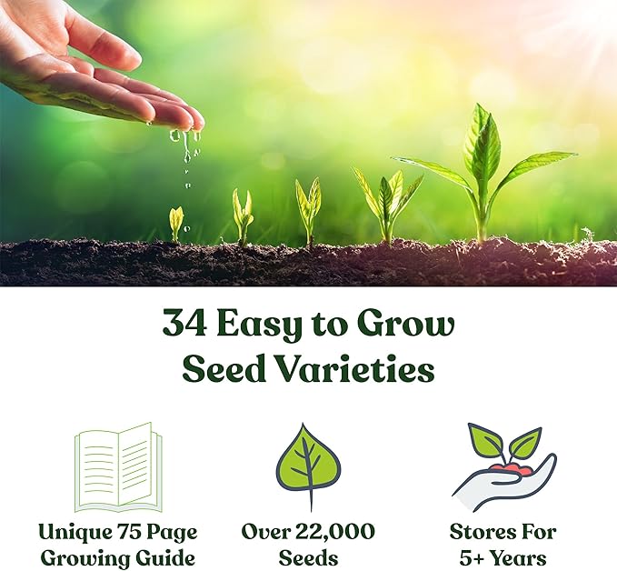 22000 Non GMO Heirloom Vegetable Seeds Survival Garden Emergency Seed Vault 34 VAR Bug Out Bag - Beet Broccoli Carrot Corn Basil Pumpkin Radish Tomato More