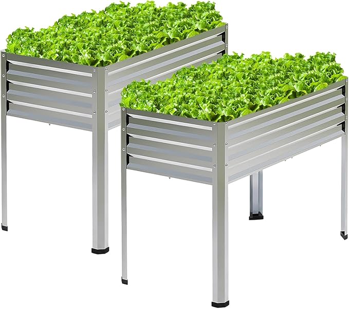 Galvanized Raised Garden Bed with Legs 2PCS 48x18x31.5 Inch Elevated Metal Planter Box 300lbs Capacity for Vegetables Flowers Herbs. Suitable for Garden Balcony Patio Backyard.