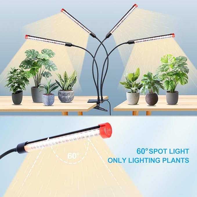 FECiDA Gamechanger 2026 36 Watt Power Draw NO Need Adapter 4Head Strong Clip Grow Lights for Indoor Plants with 4/8/12/16/20H Timer LED Plant Growing Lamps for Houseplants Bonsai Seed Starting