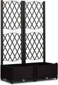 Outvita 31 x 16 x 48 Raised Garden Bed with Trellis ＆ Drainage Holes Free-Standing Trellis Planter Box Outdoor Floor Plant Bed for Vine Climbing Plants and Flowers in Garden Patio Balcony(Brown)