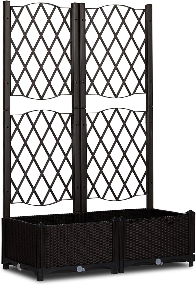 Outvita 31 x 16 x 48 Raised Garden Bed with Trellis ＆ Drainage Holes Free-Standing Trellis Planter Box Outdoor Floor Plant Bed for Vine Climbing Plants and Flowers in Garden Patio Balcony(Brown)