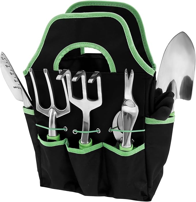 Gardening Tools Set of 8 Heavy Duty Garden Tool Set with Storage Bag Outdoor Hand Tools Gardening Tool Set with Non-Slip Rubber Grip Gardening Hand Tools for Planting Gardening Kit