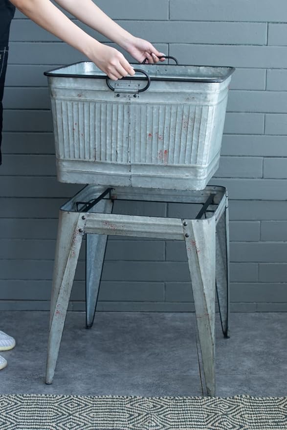 20.5x20.5x21 Large Perryman Galvanized Tub On Stand for Plant PotPlanter Metal Ice Buckets