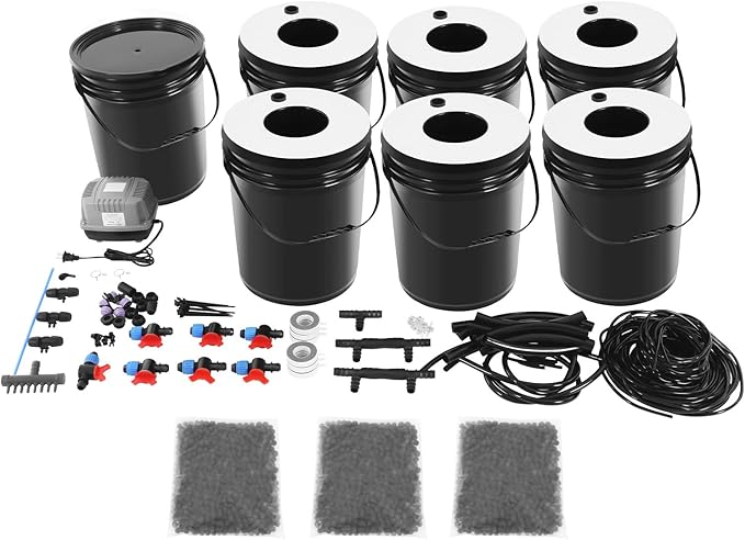 6 Bucket Hydroponic System Kit Dwc Hydroponic System Kit with Drip Irrigation 5.28Gal Capacity 6.6Gal/Min Air Pump Includes Air Pump Ideal for Vegetables and Indoor Growing