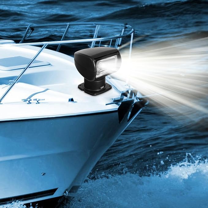 Gdrasuya10 12V 100W Boat Search Light Boat Remote Control Spotlight 360° Rotate Halogen Searchlight Spotlight Searchlight for Yachts Coast Guards