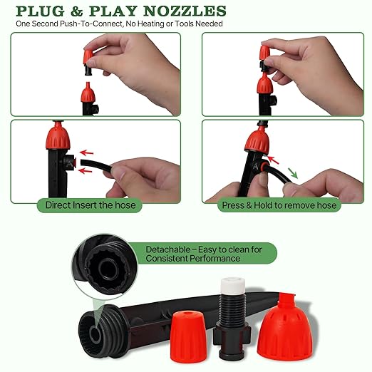 A ANLEOLIFE 82.4FT Automatic Drip Irrigation Kit with Water Timer 8 Programs &amp LCD Quick-Connect System 1/2 Mainline + 1/4 Tubing 360° Bendable Nozzles for Raised Beds Garden &amp Greenhou