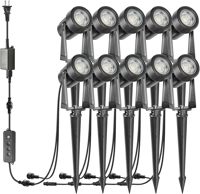 SUNTHIN 10 Pack Landscape Lighting with Dusk to Dawn Sensor Controller Bundle with 2pcs 6.5FT Extension Cord