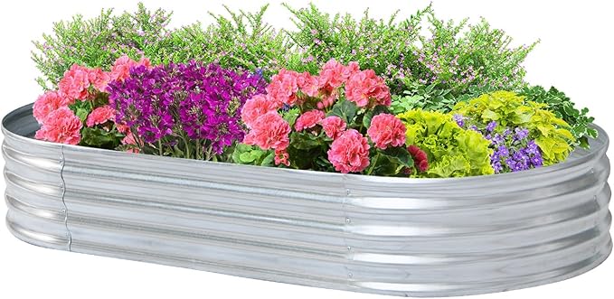 Raised Garden BedGalvanized Planter Boxes OutdoorOval Large Metal Garden Bed Planter Box for Vegetables