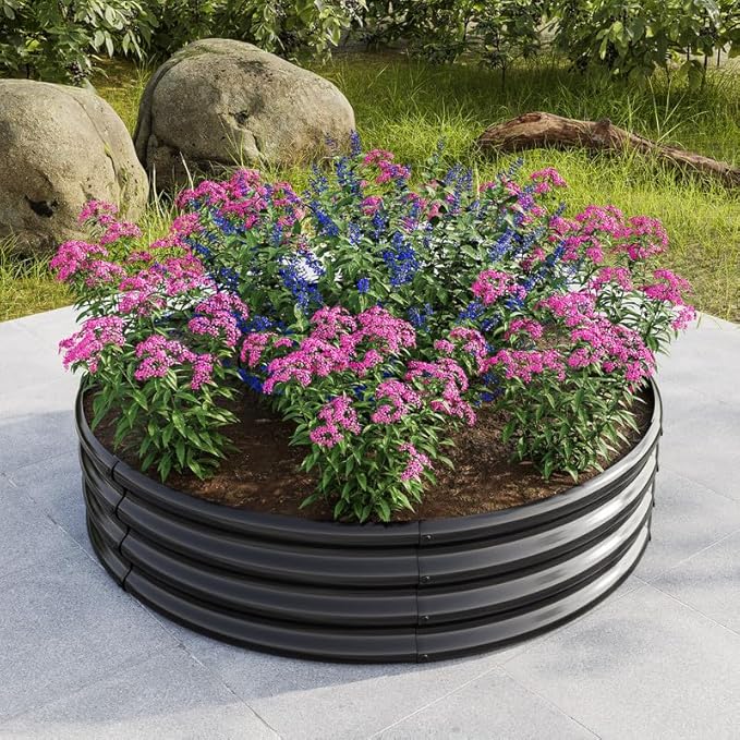47.24*11.4 Tall Round Raised Garden Bed Galvanized Metal Raised Beds for Vegetables Outdoor Garden Raised Planter Box Backyard Patio Planter Raised Beds for Flowers Herbs Fruits Black