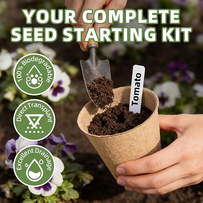 70Pcs Biodegradable 4” Peat Pots with 70Pcs Plant Labels Biodegradable Seed Starter Pots with Drainage Holes Nursery Pots for Seedlings Herbs Vegetables Flowers Gardening Kit