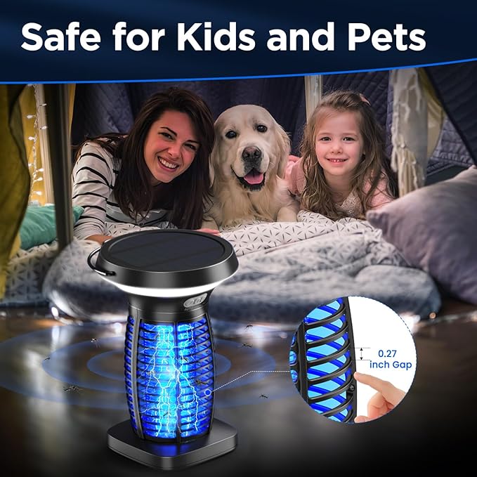 Solar Bug Zapper Outdoor Waterproof Portable &amp Rechargeable Bug Zapper with Panel Sensor &amp LED Night Light Mosquitoes Zapper Electric Fly Zapper for Home Patio Backyard Camping