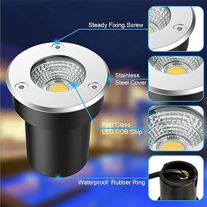 4PCS Recessed Outdoor Spotlights - Outdoor Buried Lights Low Voltage Landscape Light 3W Round Underground Light/COB In Ground LED Light/IP67 Waterproof mini lWarm Light-12V