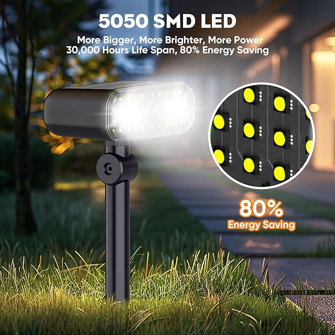 Solar Spot Lights Outdoor 3 Modes Motion Sensor Landscape Lights Waterproof IP67 LED Motion Security Solar Spotlights for Outside Yard Pathway Driveway Walkway 2 Pack
