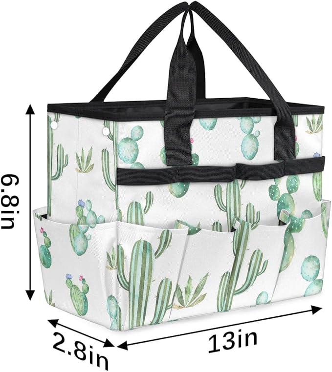 Garden Tool BagCactus Plants Pattern Gardening Organizer Bag With Pockets Garden Tool Kit Storage Tote for Women Men Garden Tool Set Holder