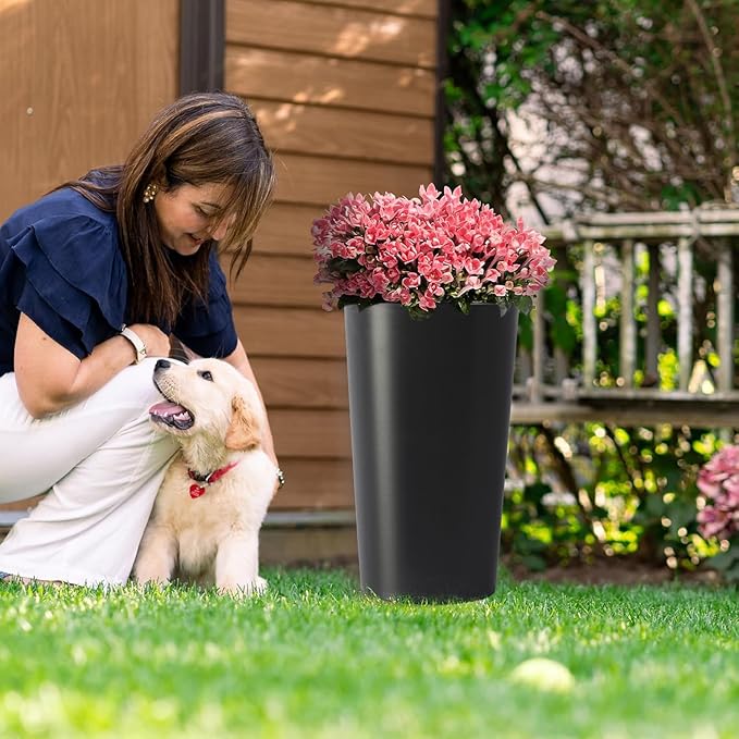2 Pack Tall 21.7 in for Outdoor Plants Tall Square Planter Box Indoor Outdoor Porch Patio Flower Pot Big Tapered Matte Tree Flower Pot for Garden (Black)