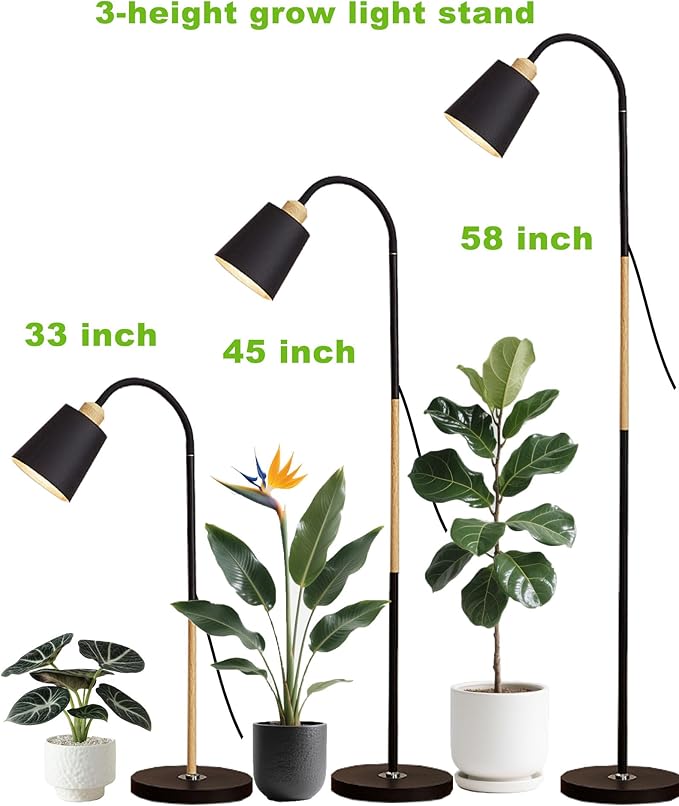 Floor Grow Light for Indoor Plants 58 Tall Standing Grow Light 18W Dimmable LED Plant Light with Timer Full Spectrum Plant Light with Flexible Gooseneck &amp Remote Control (Black)