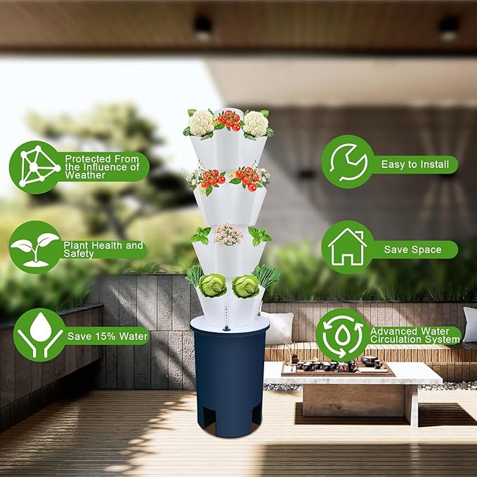 hydroponics Growing 20 Pods Vertical Hydroponics Tower Indoor Smart Garden Planter Hydroponic Growing Kits with Hydrating Pump Adapte
