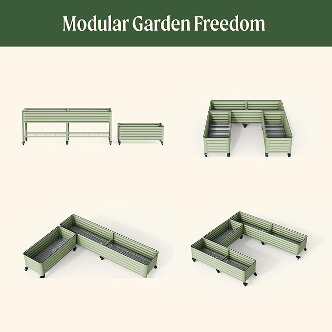 Vego garden Classic Rolling Garden Bed – 1.75' Mobile Metal Raised Garden Bed for Patio Deck Balcony – Deep Planting Space Durable &amp Easy to Move (Pearl White 1.75'X8')
