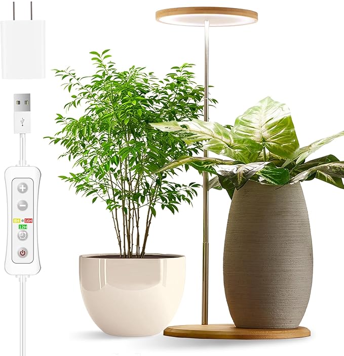 yadoker Plant Grow Light for Indoor Plant Bamboo Mini LED Grow Light GardenHeight AdjustableAutomatic Timer with 8/12/16 Hours