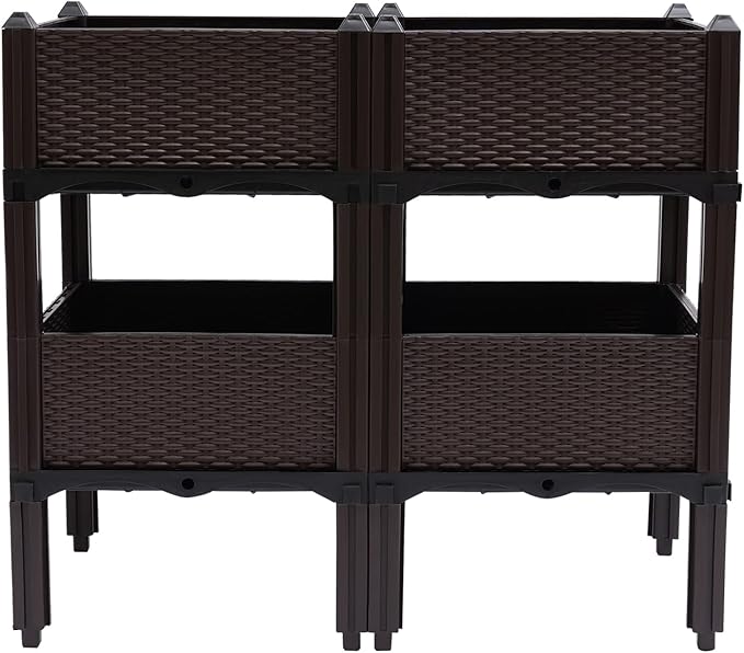 DYRABREST Set of 4 Raised Garden Bed Self-Watering Plastic Planter Box Stand with Legs Sun and Frost Resistant Planter Outdoor Vegetable Growing Bed for Flower Herb Backyard Patio Balcony