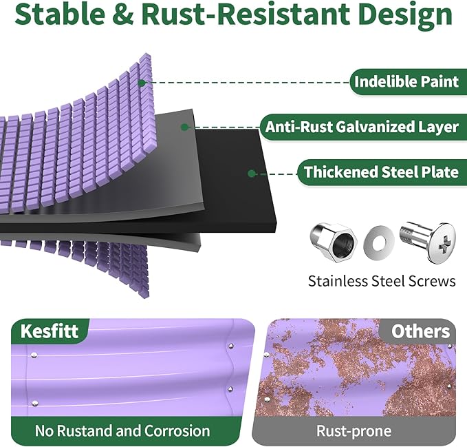 Kesfitt Round Raised Garden Bed 4x4x1 FT Galvanized Steel Metal Garden Bed Open-Bottom Design 12-Inch Deep Outdoor Raised Garden Bed for Vegetables &amp Herbs Lavender Purple