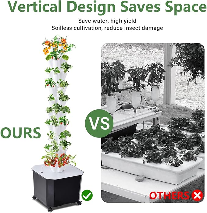 10 Layer Tower Garden Auto Water Circulate Hydroponics Tower Garden with 50L Water Tank Hydroponics Growing System Kit for Strawberries Basil Fruits Flowers